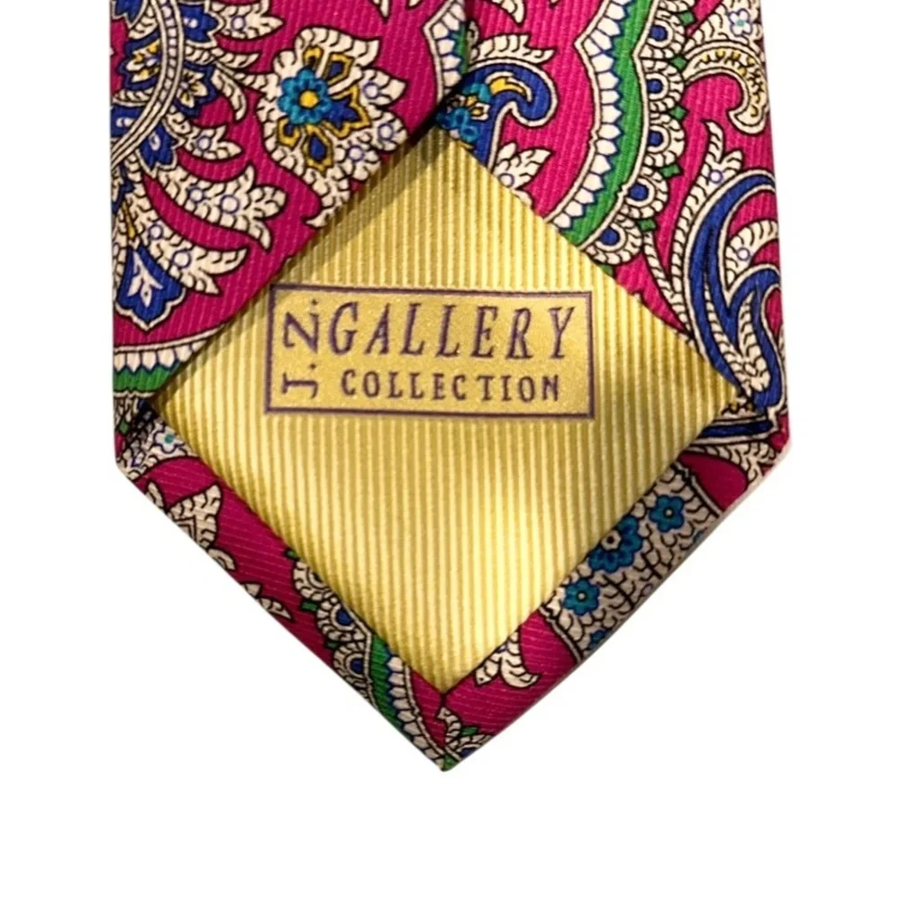 JZ Richards Gallery Collection Mens Tie Handmade Silk Paisley Pink 61x3.25” USA